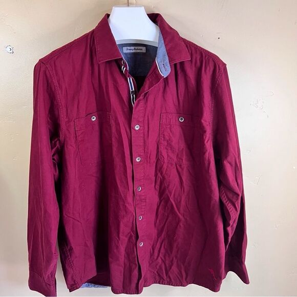 Tommy Bahama Mens Casual Heavy Red Button Down Shirt Size XL Work Career Wear - Picture 1 of 6